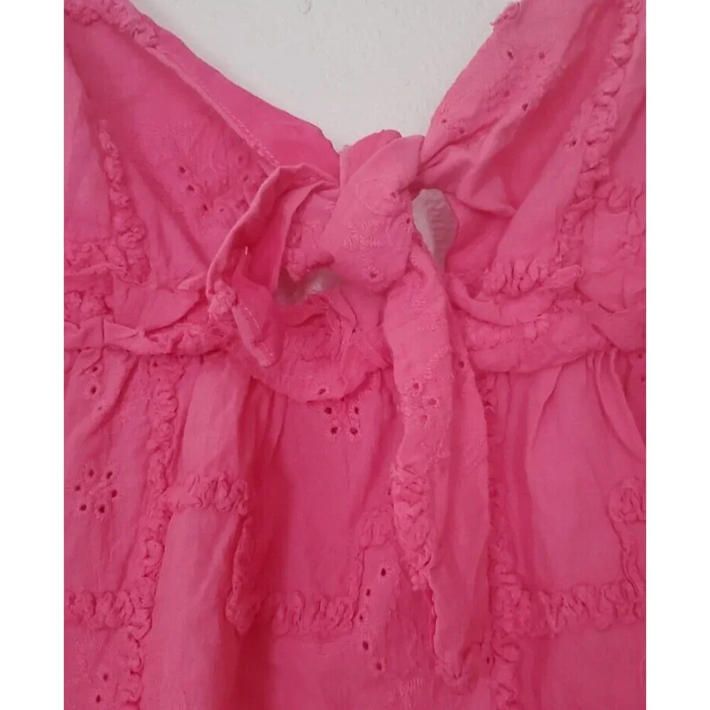Islandhaze Pink Ruffled Elastic Back Front Keyhole Tie Size M Babydoll Top - Picture 6 of 8